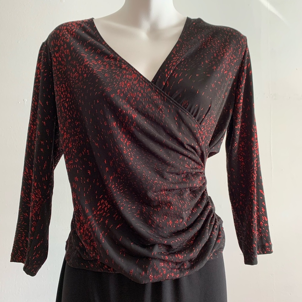 MSK Party Black with Red Shimmer Long Sleeve Rousing Top